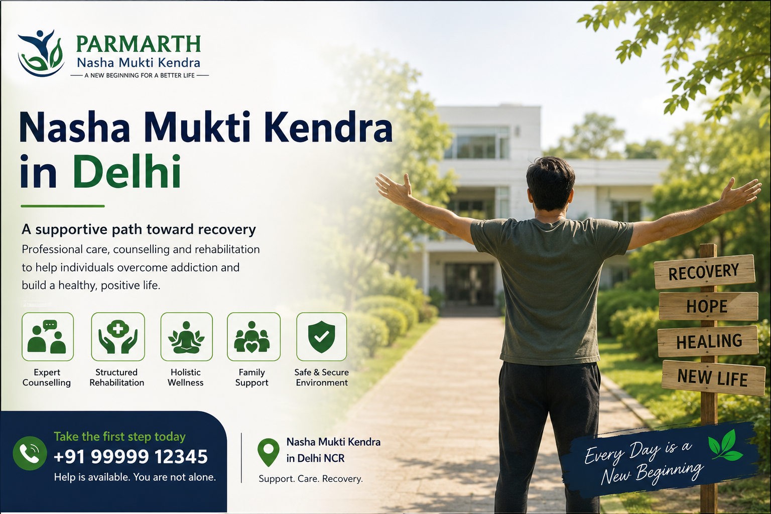 Parmarth Nasha Mukti Kendra offers supportive addiction recovery care in Delhi with personalized guidance, counselling, and rehabilitation support.